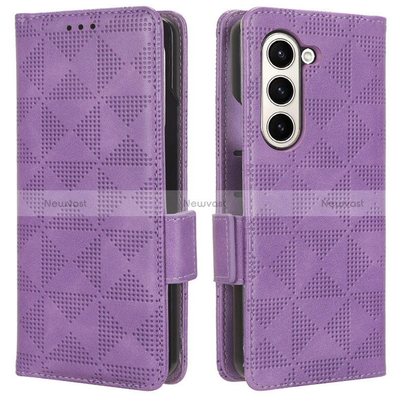 Leather Case Stands Flip Cover Holder C02X for Samsung Galaxy Z Fold5 5G Purple