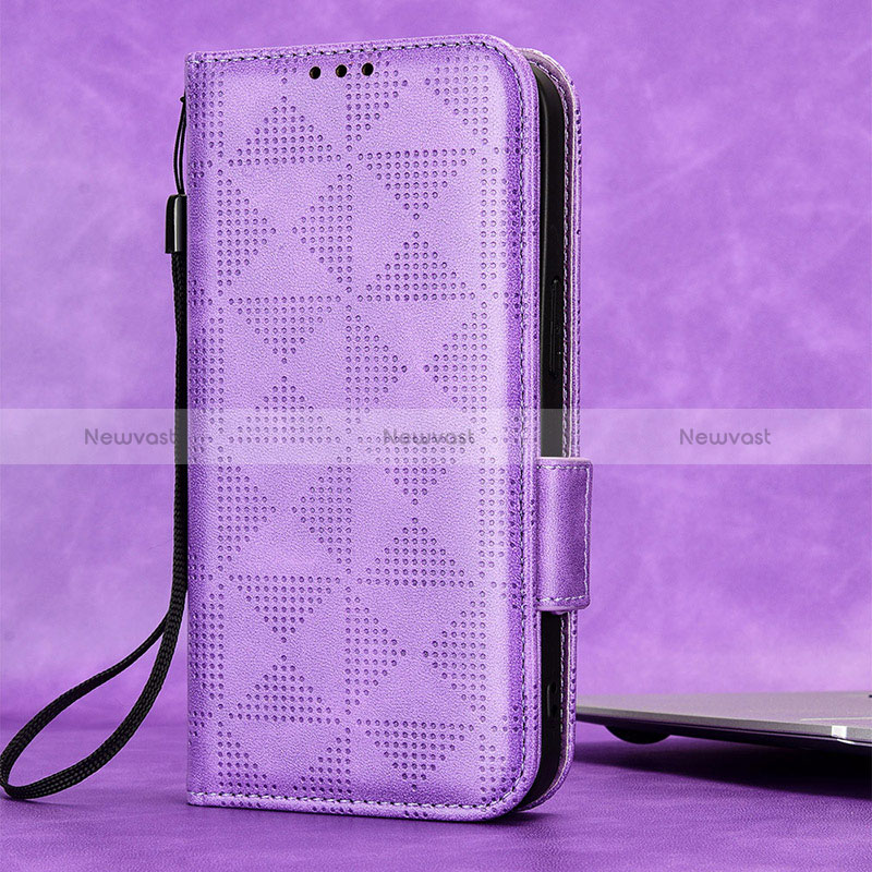 Leather Case Stands Flip Cover Holder C02X for Sharp Aquos Sense7 Plus Purple