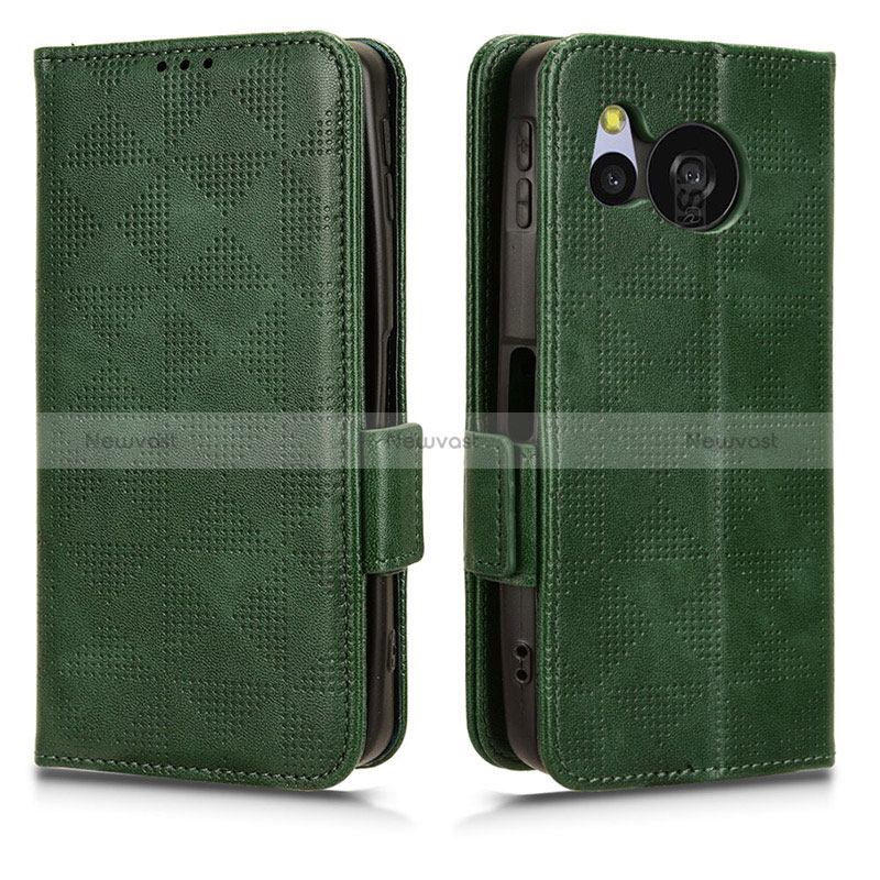 Leather Case Stands Flip Cover Holder C02X for Sharp Aquos Sense8 Green