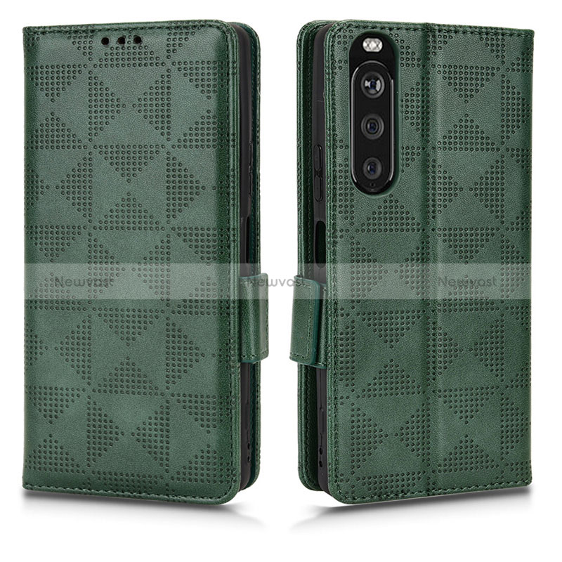 Leather Case Stands Flip Cover Holder C02X for Sony Xperia 1 III Green