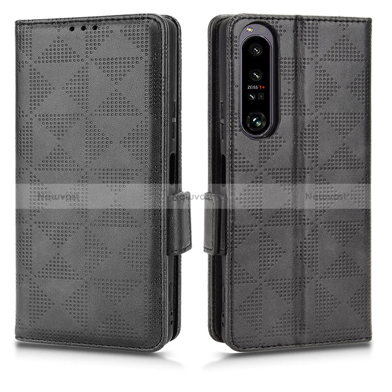 Leather Case Stands Flip Cover Holder C02X for Sony Xperia 1 IV Black