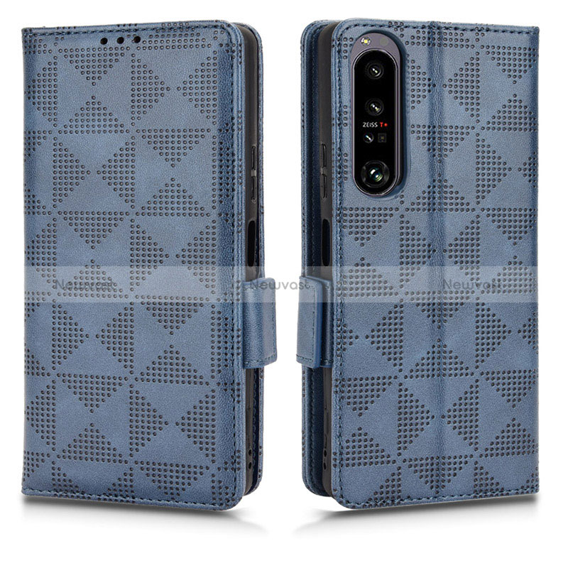 Leather Case Stands Flip Cover Holder C02X for Sony Xperia 1 IV Blue