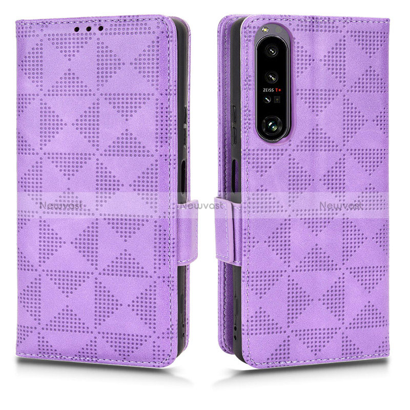 Leather Case Stands Flip Cover Holder C02X for Sony Xperia 1 IV SO-51C Purple