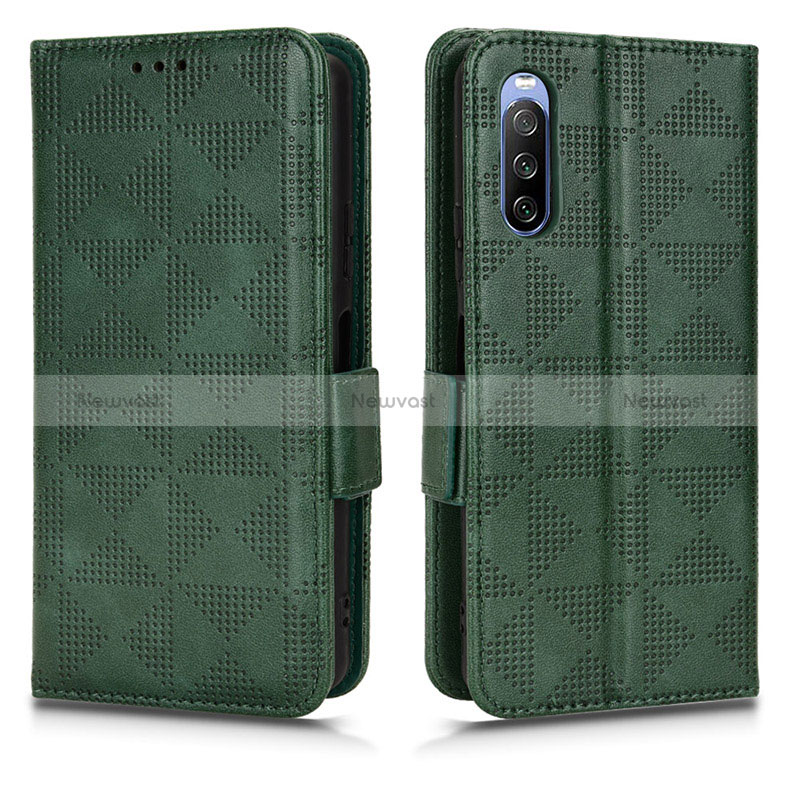 Leather Case Stands Flip Cover Holder C02X for Sony Xperia 10 III Green