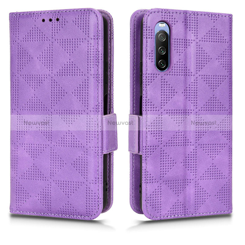 Leather Case Stands Flip Cover Holder C02X for Sony Xperia 10 III SOG04 Purple