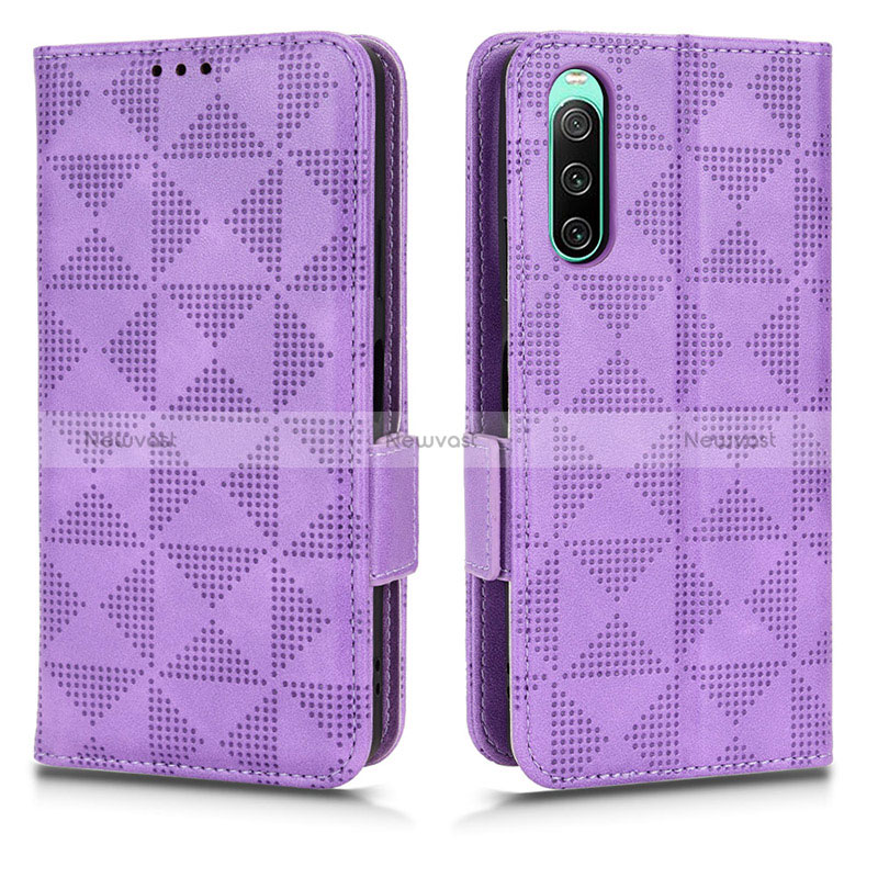 Leather Case Stands Flip Cover Holder C02X for Sony Xperia 10 IV SOG07 Purple