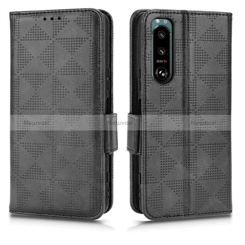 Leather Case Stands Flip Cover Holder C02X for Sony Xperia 5 III Black