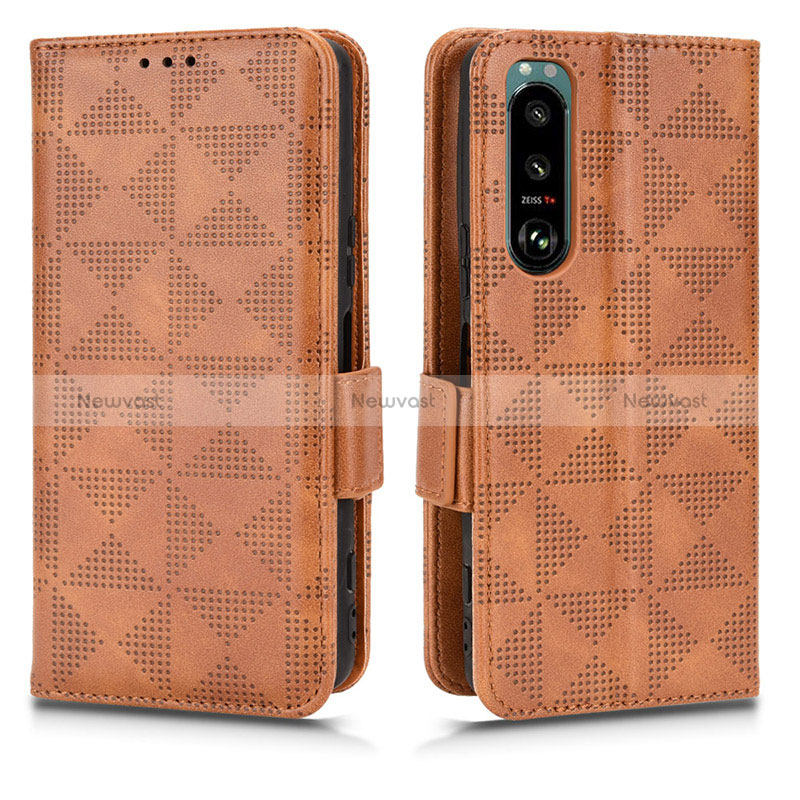 Leather Case Stands Flip Cover Holder C02X for Sony Xperia 5 III Brown