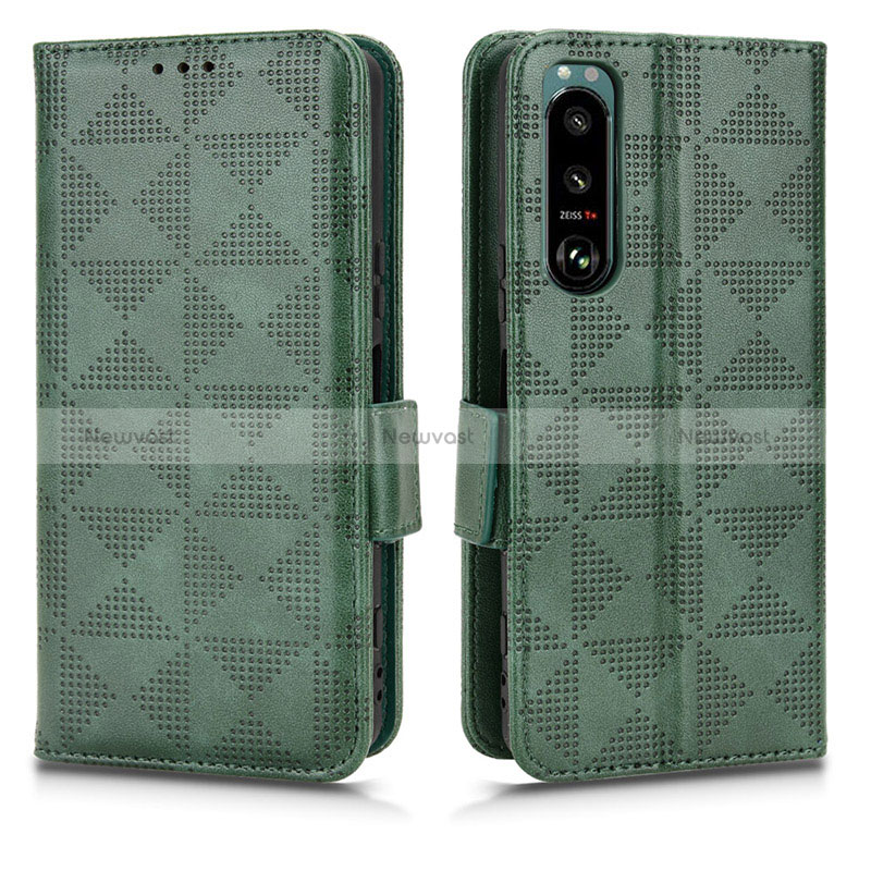 Leather Case Stands Flip Cover Holder C02X for Sony Xperia 5 III SO-53B Green