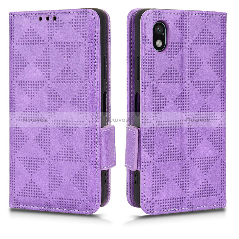 Leather Case Stands Flip Cover Holder C02X for Sony Xperia Ace III SO-53C Purple