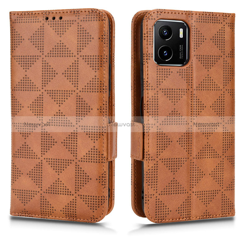 Leather Case Stands Flip Cover Holder C02X for Vivo Y01A Brown