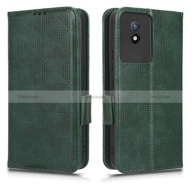 Leather Case Stands Flip Cover Holder C02X for Vivo Y02 Green