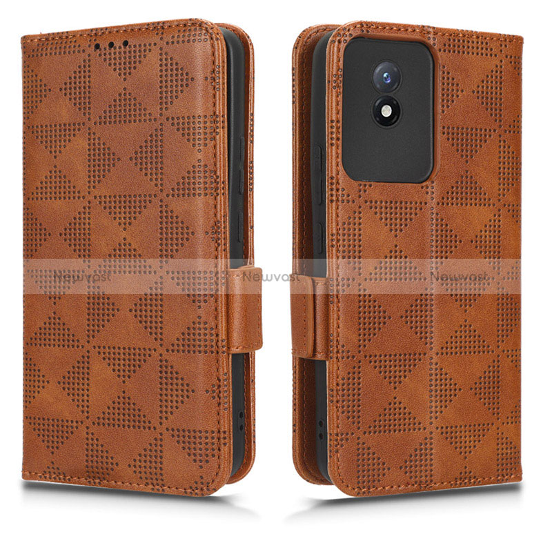 Leather Case Stands Flip Cover Holder C02X for Vivo Y11 (2023) Brown