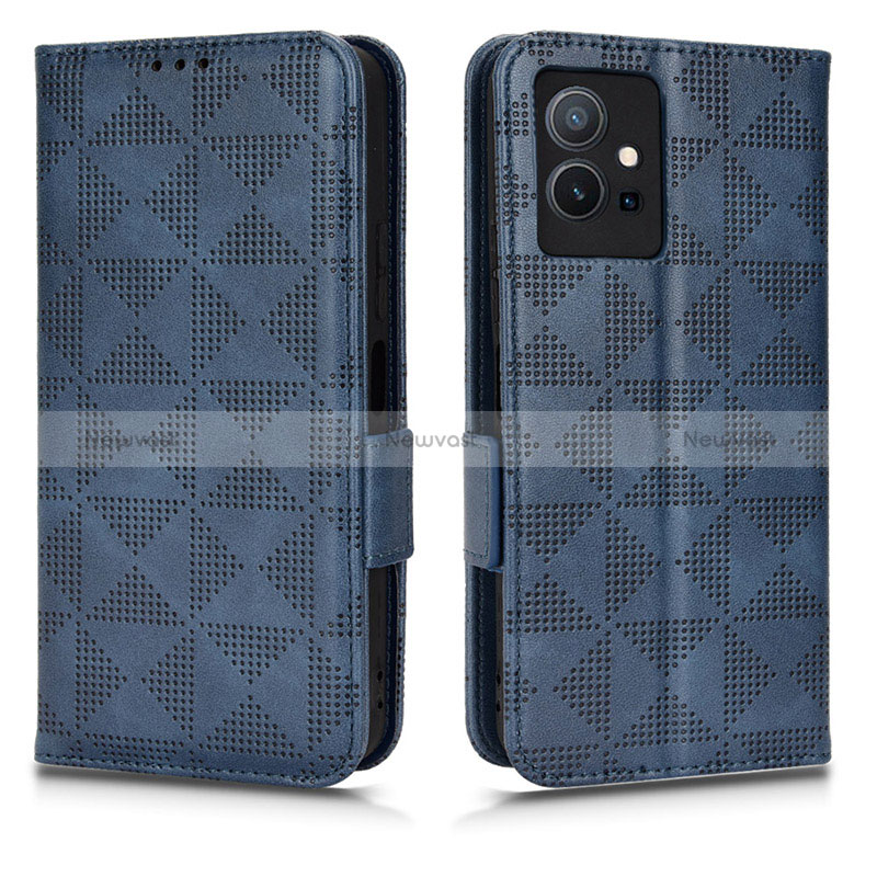 Leather Case Stands Flip Cover Holder C02X for Vivo Y33e 5G Blue