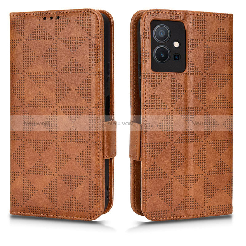 Leather Case Stands Flip Cover Holder C02X for Vivo Y52t 5G Brown