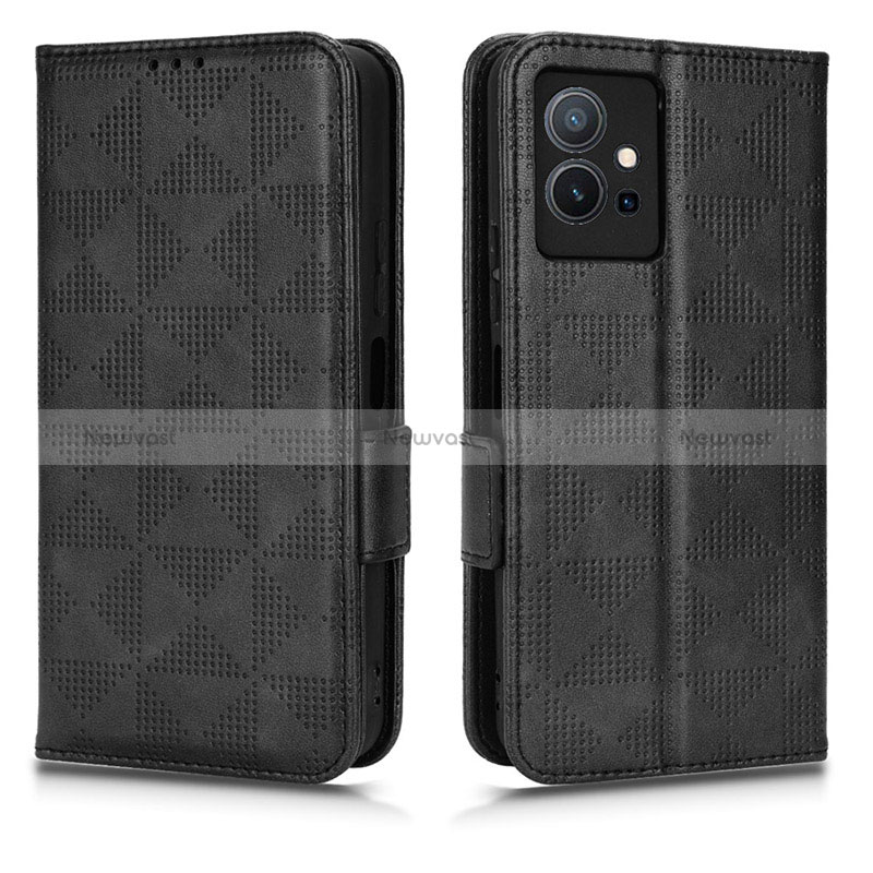 Leather Case Stands Flip Cover Holder C02X for Vivo Y55s 5G Black