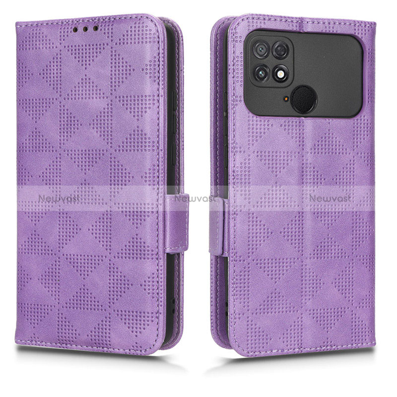 Leather Case Stands Flip Cover Holder C02X for Xiaomi Poco C40 Purple