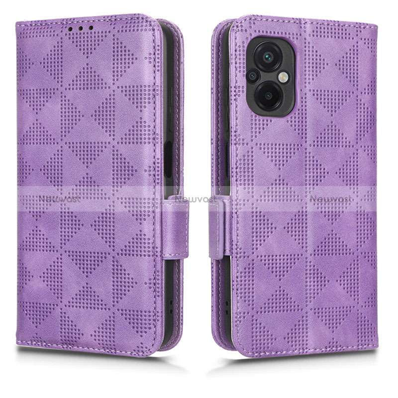 Leather Case Stands Flip Cover Holder C02X for Xiaomi Poco M5 4G Purple