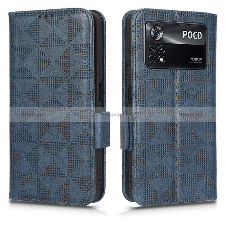 Leather Case Stands Flip Cover Holder C02X for Xiaomi Poco X4 Pro 5G Blue