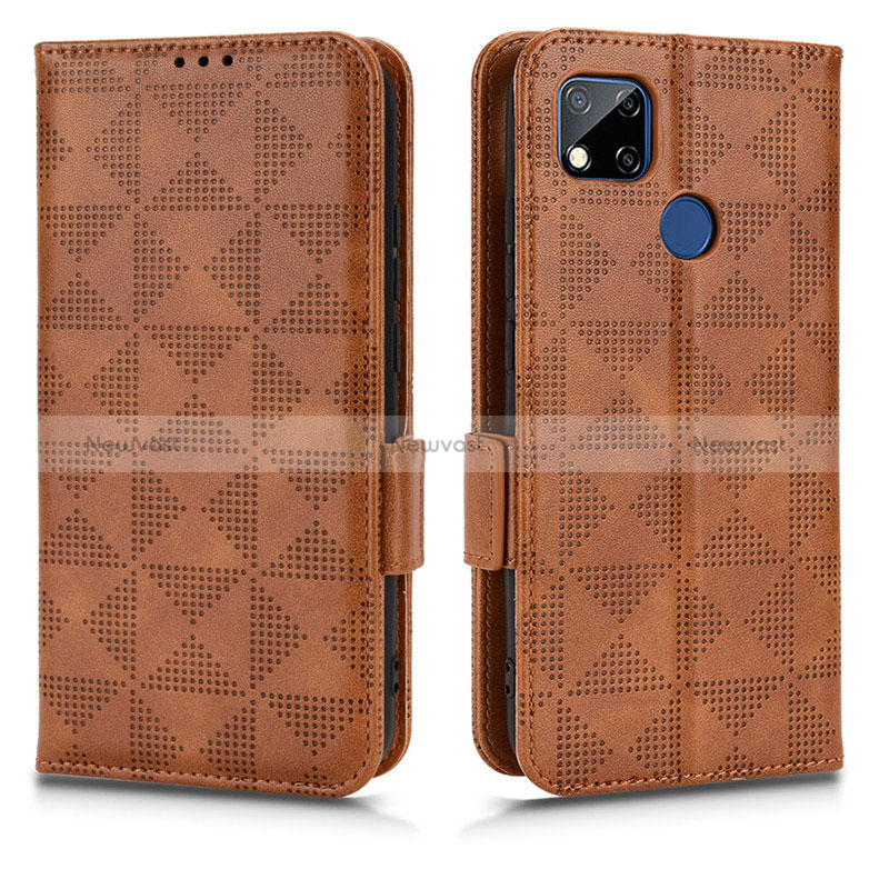 Leather Case Stands Flip Cover Holder C02X for Xiaomi Redmi 9 India Brown