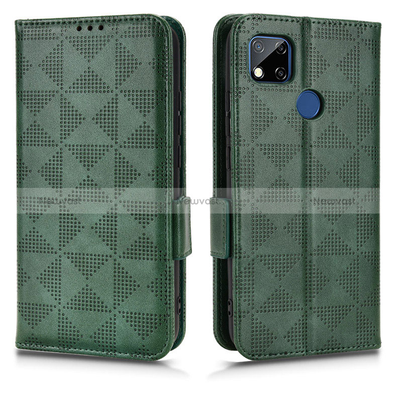 Leather Case Stands Flip Cover Holder C02X for Xiaomi Redmi 9 India Green