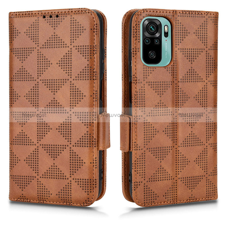 Leather Case Stands Flip Cover Holder C02X for Xiaomi Redmi Note 10 4G Brown