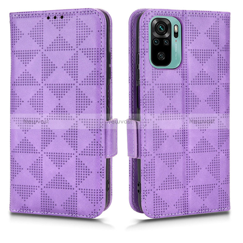 Leather Case Stands Flip Cover Holder C02X for Xiaomi Redmi Note 10 4G Purple