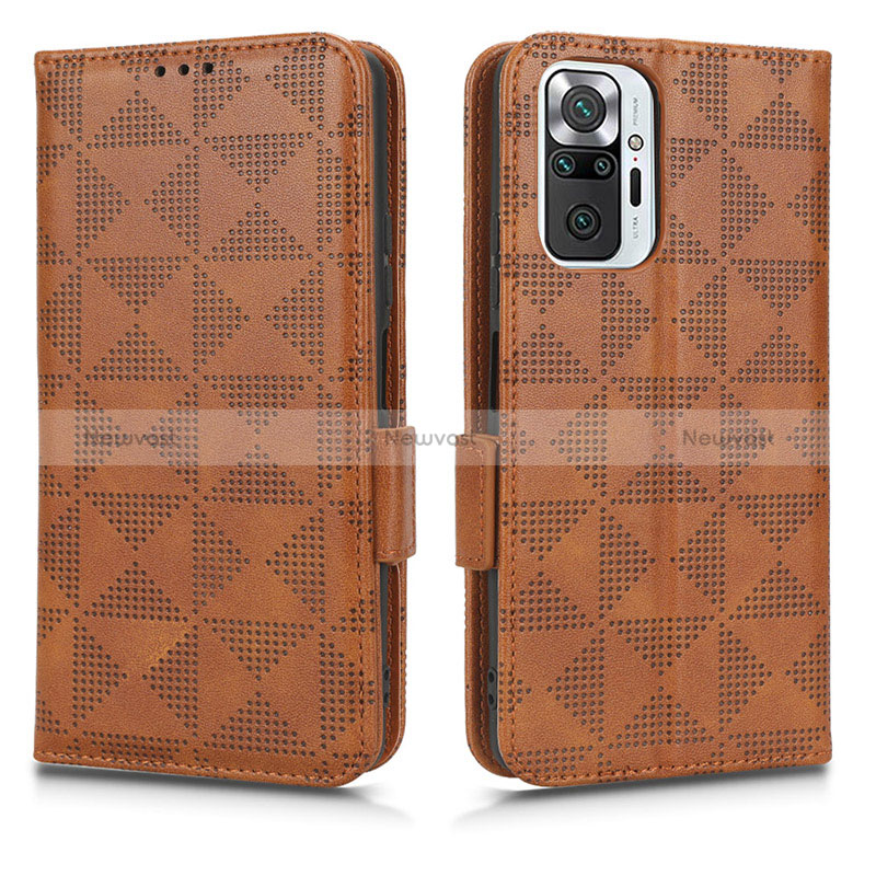 Leather Case Stands Flip Cover Holder C02X for Xiaomi Redmi Note 10 Pro Max Brown