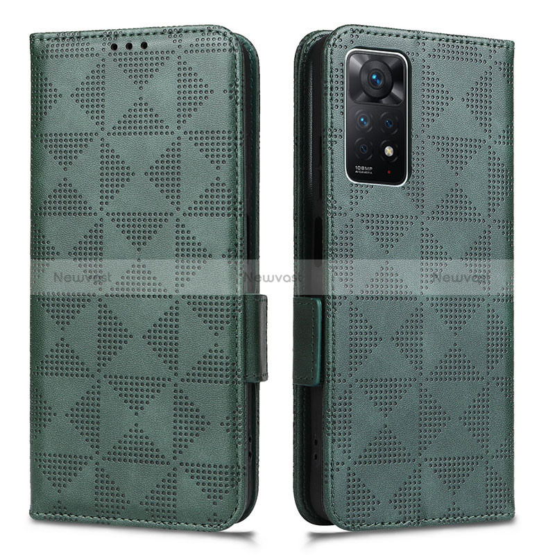 Leather Case Stands Flip Cover Holder C02X for Xiaomi Redmi Note 11 Pro 4G Green