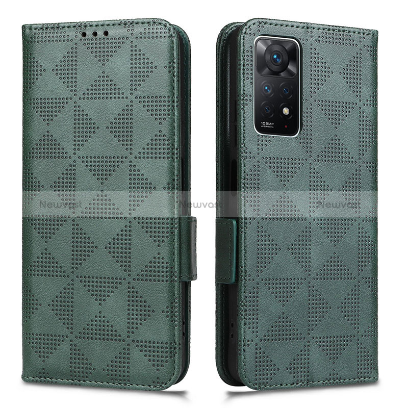 Leather Case Stands Flip Cover Holder C02X for Xiaomi Redmi Note 11 Pro 5G Green
