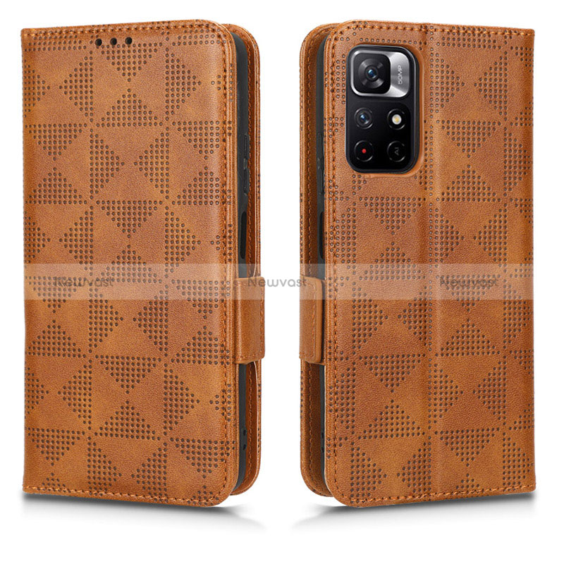 Leather Case Stands Flip Cover Holder C02X for Xiaomi Redmi Note 11T 5G Brown