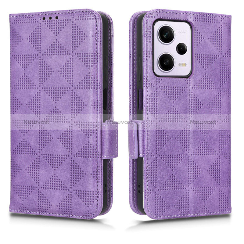 Leather Case Stands Flip Cover Holder C02X for Xiaomi Redmi Note 12 Explorer Purple