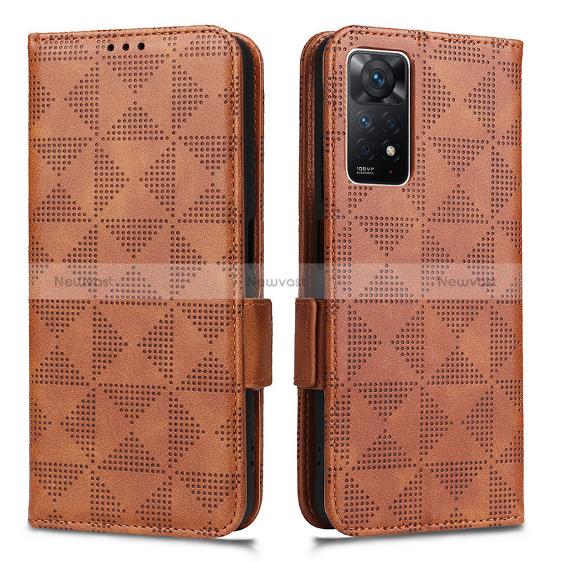 Leather Case Stands Flip Cover Holder C02X for Xiaomi Redmi Note 12 Pro 4G Brown