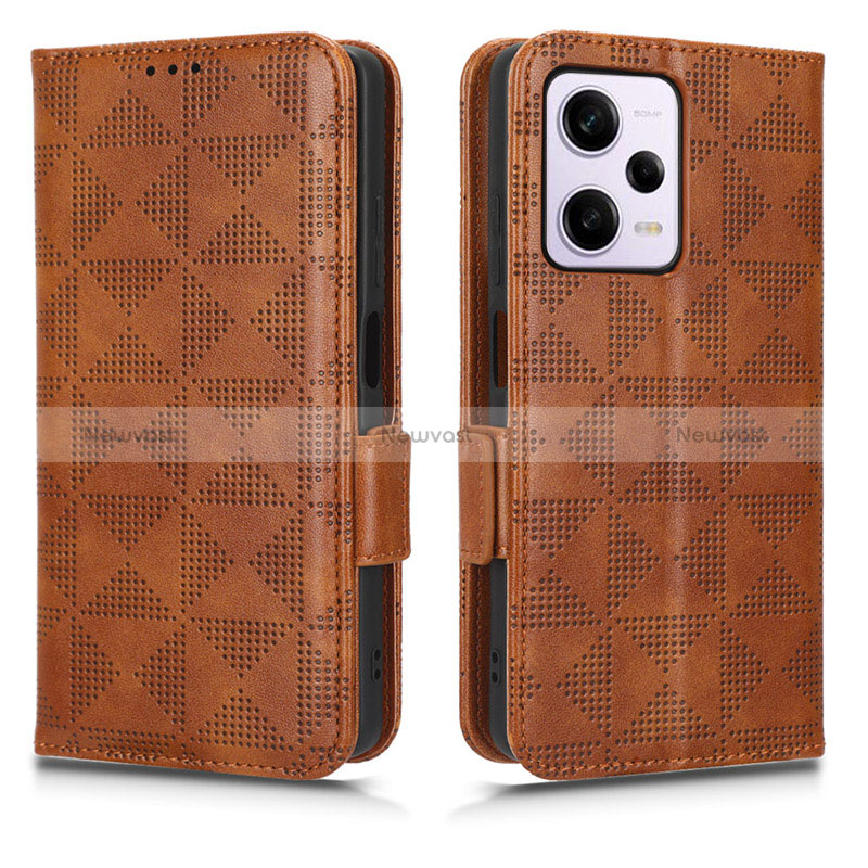 Leather Case Stands Flip Cover Holder C02X for Xiaomi Redmi Note 12 Pro+ Plus 5G Brown