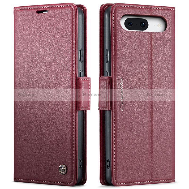 Leather Case Stands Flip Cover Holder C03S for Google Pixel 8a 5G Red