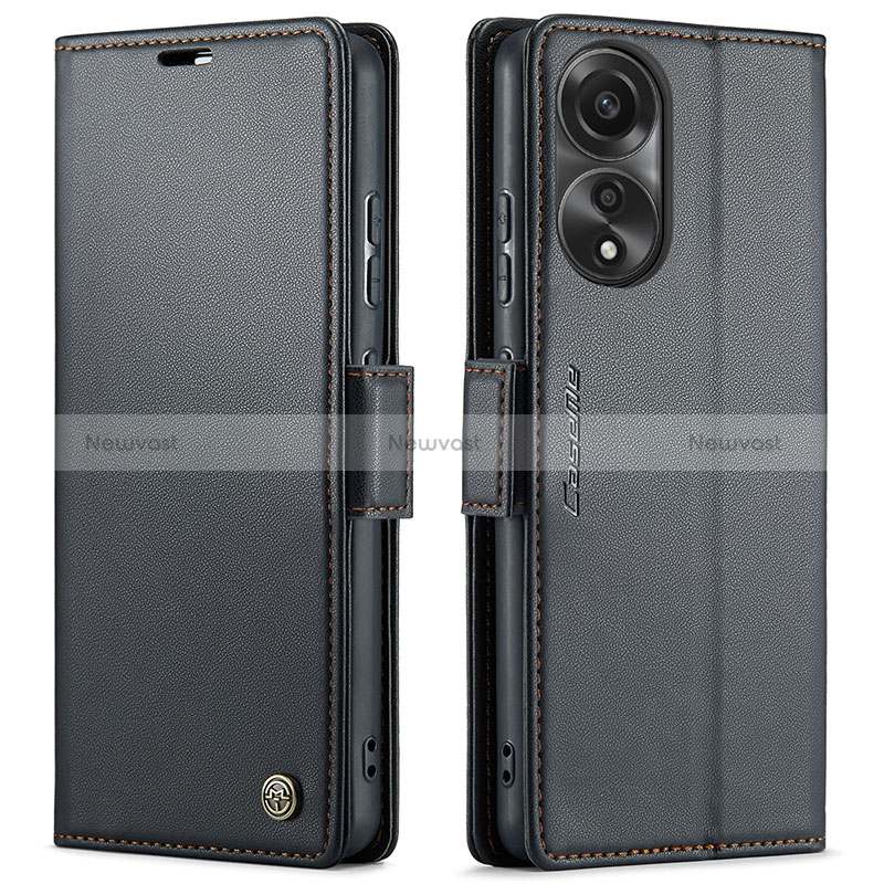 Leather Case Stands Flip Cover Holder C03S for Oppo A78 4G Black