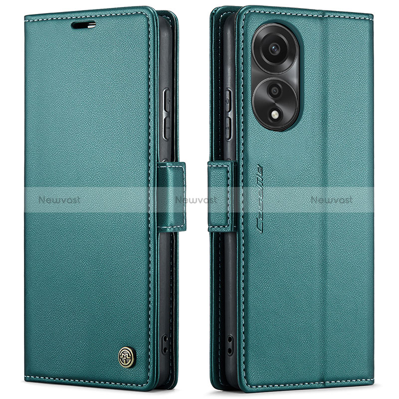 Leather Case Stands Flip Cover Holder C03S for Oppo A78 4G Green