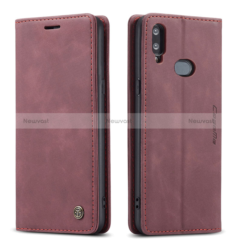 Leather Case Stands Flip Cover Holder C03S for Samsung Galaxy A10s Red Wine