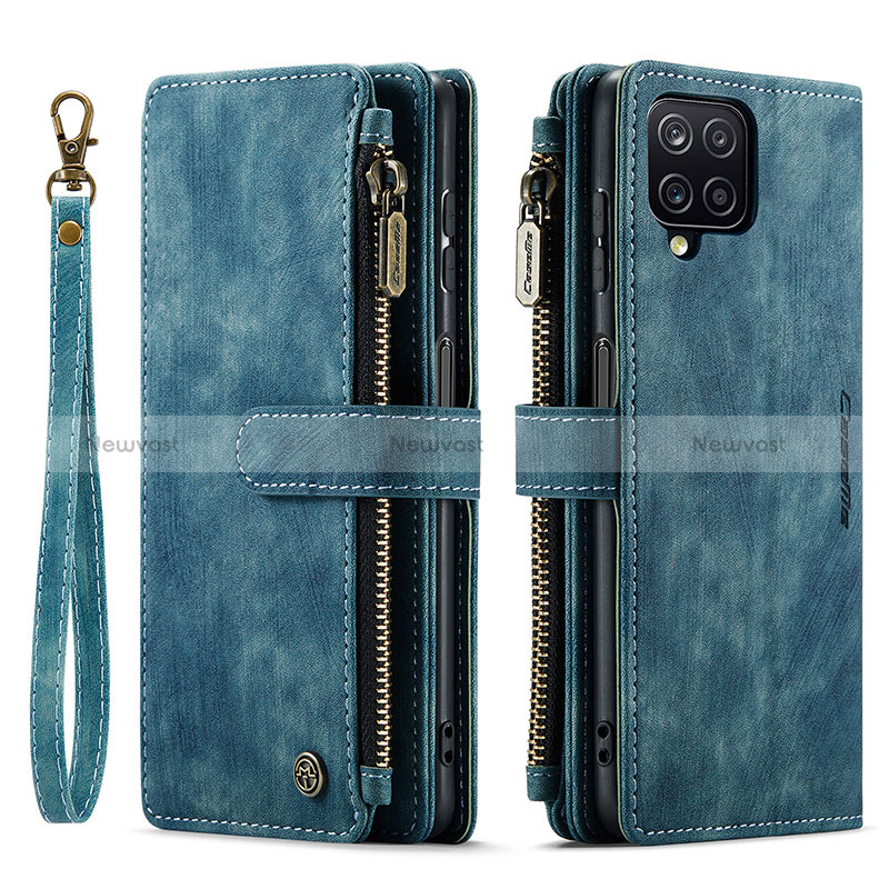 Leather Case Stands Flip Cover Holder C03S for Samsung Galaxy A12 Nacho Blue