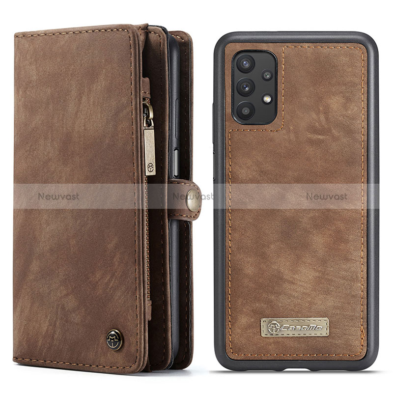 Leather Case Stands Flip Cover Holder C03S for Samsung Galaxy A32 4G Brown