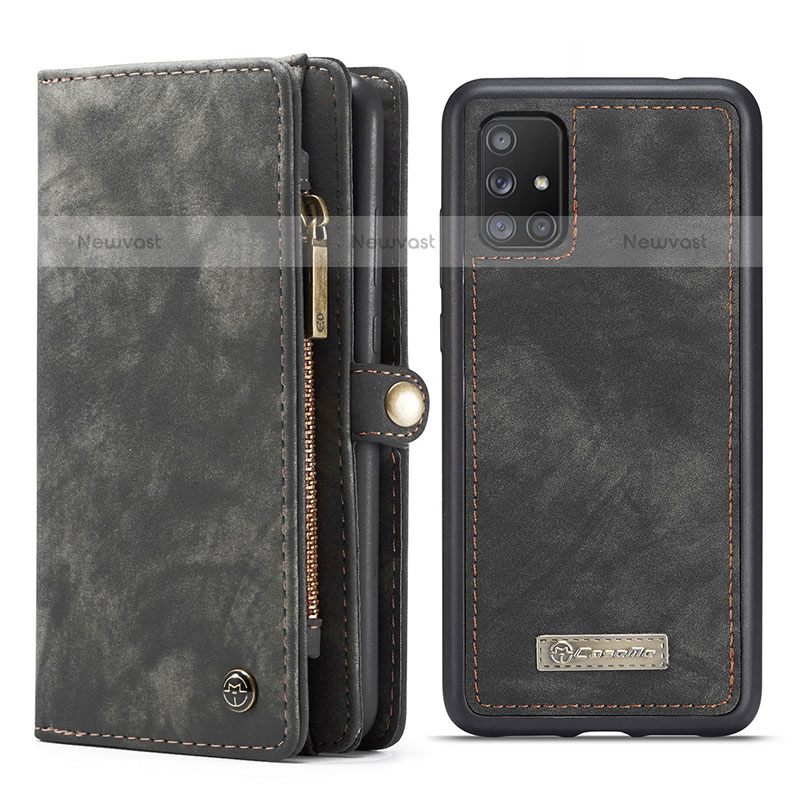 Leather Case Stands Flip Cover Holder C03S for Samsung Galaxy A71 4G A715 Black