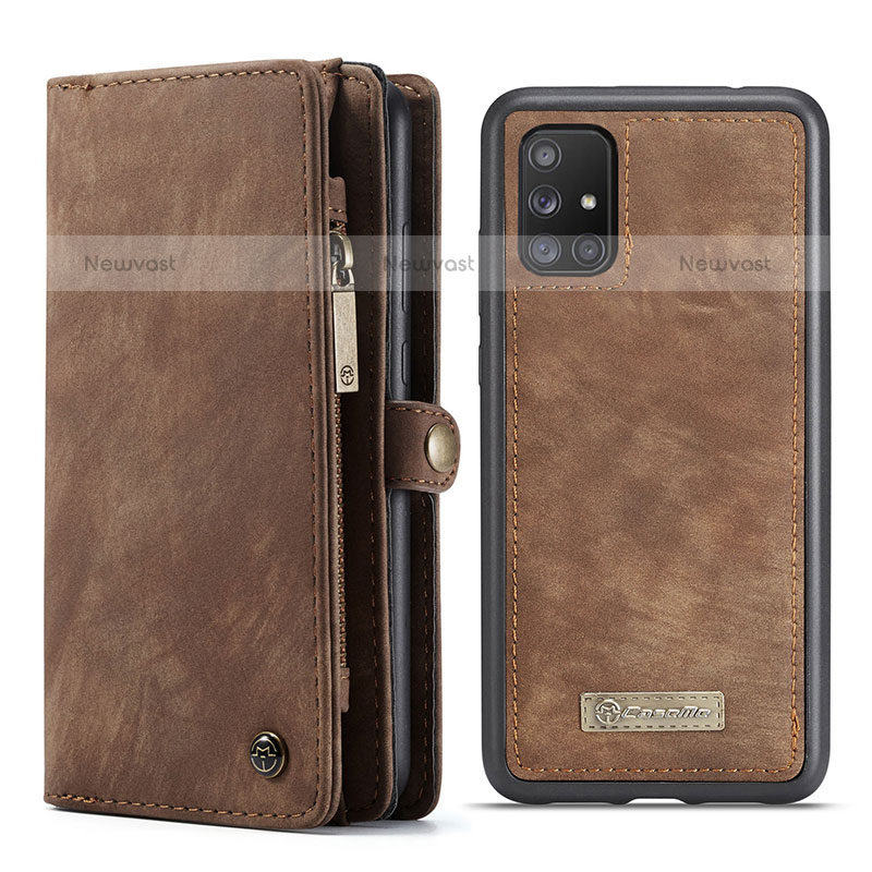 Leather Case Stands Flip Cover Holder C03S for Samsung Galaxy A71 4G A715 Brown