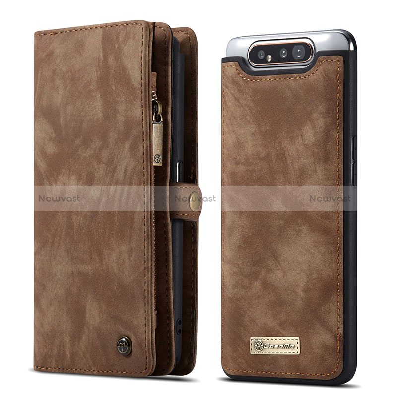 Leather Case Stands Flip Cover Holder C03S for Samsung Galaxy A80 Brown