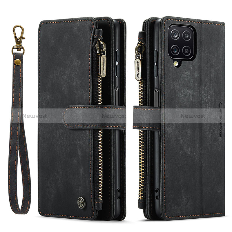 Leather Case Stands Flip Cover Holder C03S for Samsung Galaxy M12 Black