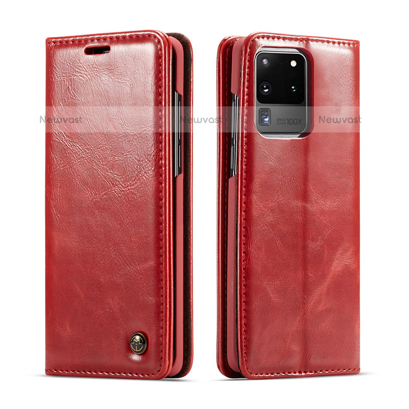 Leather Case Stands Flip Cover Holder C03S for Samsung Galaxy S20 Ultra Red