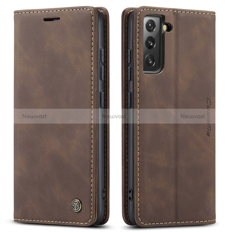 Leather Case Stands Flip Cover Holder C03S for Samsung Galaxy S24 5G Brown