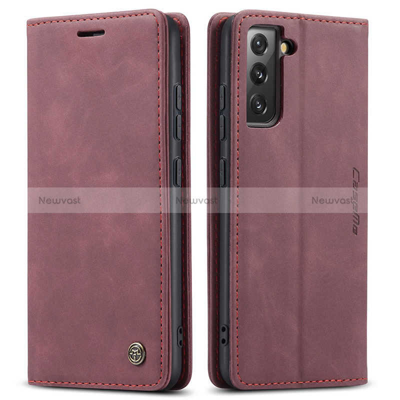 Leather Case Stands Flip Cover Holder C03S for Samsung Galaxy S24 5G Red Wine