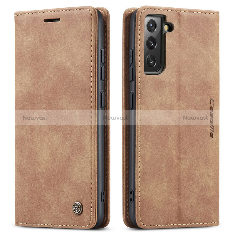 Leather Case Stands Flip Cover Holder C03S for Samsung Galaxy S24 Plus 5G Light Brown