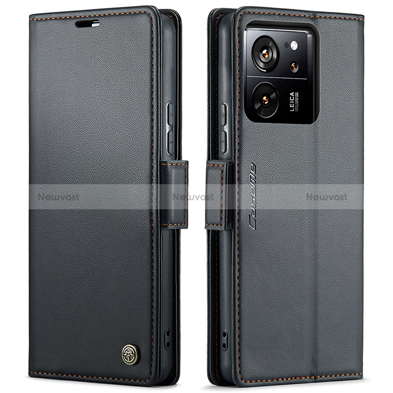 Leather Case Stands Flip Cover Holder C03S for Xiaomi Mi 13T 5G Black