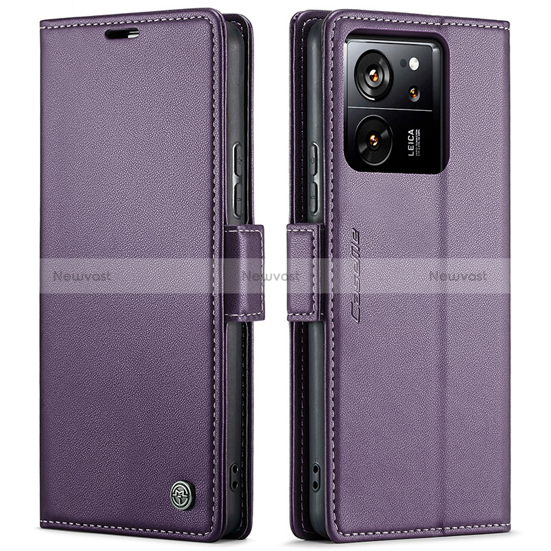 Leather Case Stands Flip Cover Holder C03S for Xiaomi Mi 13T Pro 5G Purple